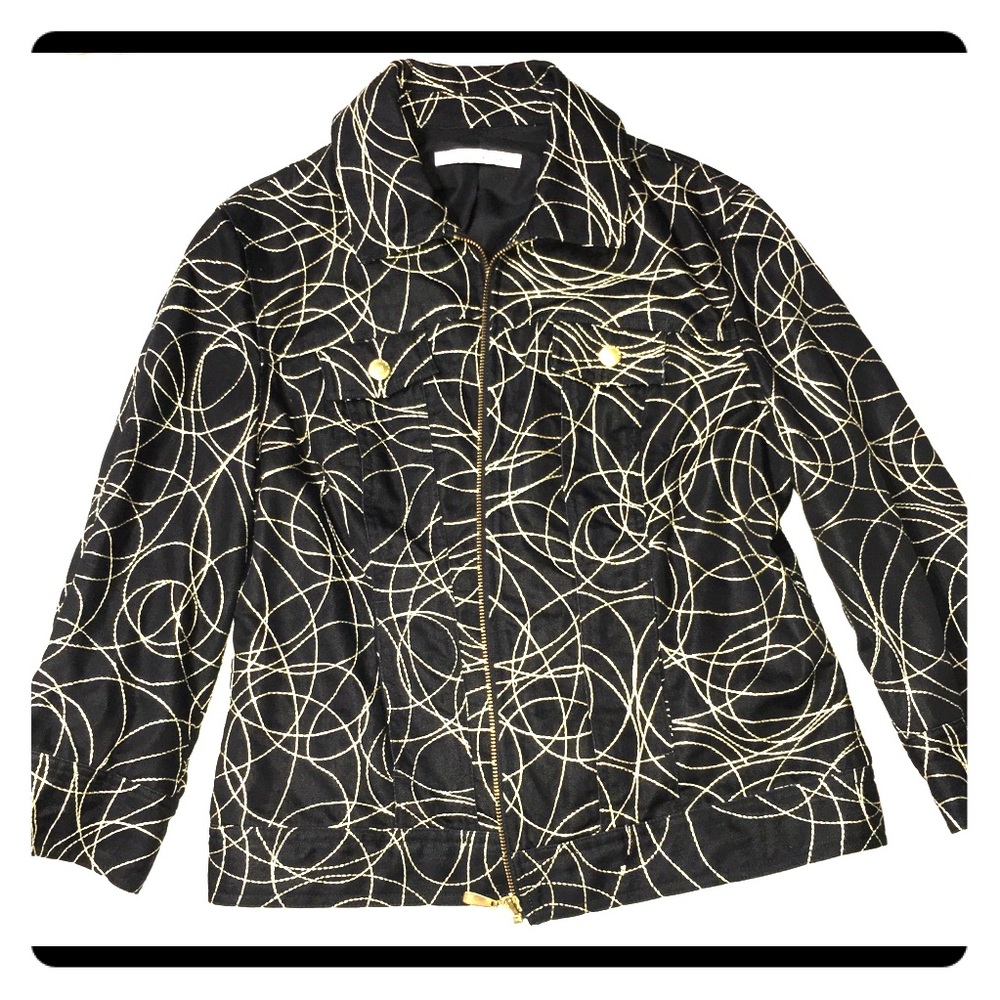 Gold-detailed jacket.